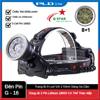 Đèn Pin Đội Đầu Siêu Sáng G 16 Trang Bị 8 Led Toả 3200lumen Và 1 Led GT Chiếu Xa Kèm 3 Pin 18650