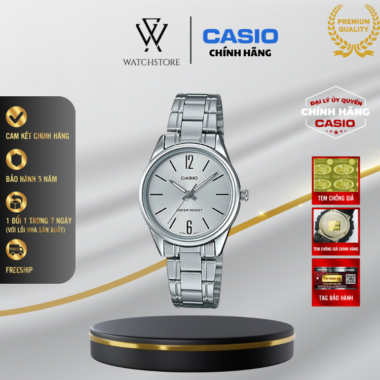Đồng Hồ Nữ Casio LTP-V005D-7BUDF Mặt trắng Kim bạc Kính Khoáng 28mm Dây Kim Loại Không Gỉ Chính Hãng - WATCHSTORE