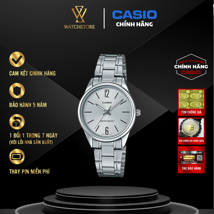Đồng Hồ Nữ Casio LTP-V005D-7BUDF Mặt trắng Kim bạc Kính Khoáng 28mm Dây Kim Loại Không Gỉ Chính Hãng - WATCHSTORE