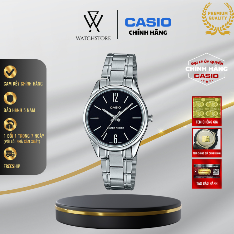 Đồng Hồ Nữ Casio LTP-V005D-1BUDF Màu Đen Kim Bạc Dạ Quang Mặt Kính Khoáng 28.2mm Chống Nước Dây kim 