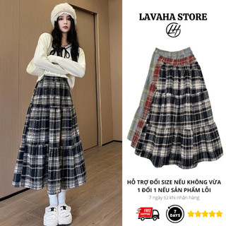  Chân váy QC dạ kẻ caro 3 tầng dáng dài 90cm xòe tiểu thư năng động LH1 - LAVAHA STORE 