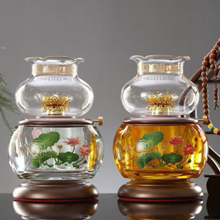 Đèn Dầu 8820 Thủy Tinh Pha Lê Hình Hoa Sen Vàng Trắng Cao Cấp - Trang Trí Bàn Thờ