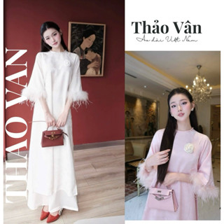 Áo Dài Uyển Nhi, Áo Dài Cách Tân Phối Lông Vũ Cao Cấp - Áo Dài Thảo Vân