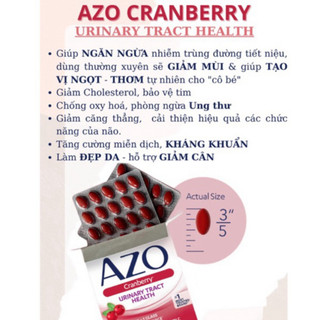 [CÓ CHE TÊN] AZO Cranberry hỗ trợ đường tiết niệu, khử mùi ,tạo vị ngọt tự nhiên, TRẮNG SÁNG DA