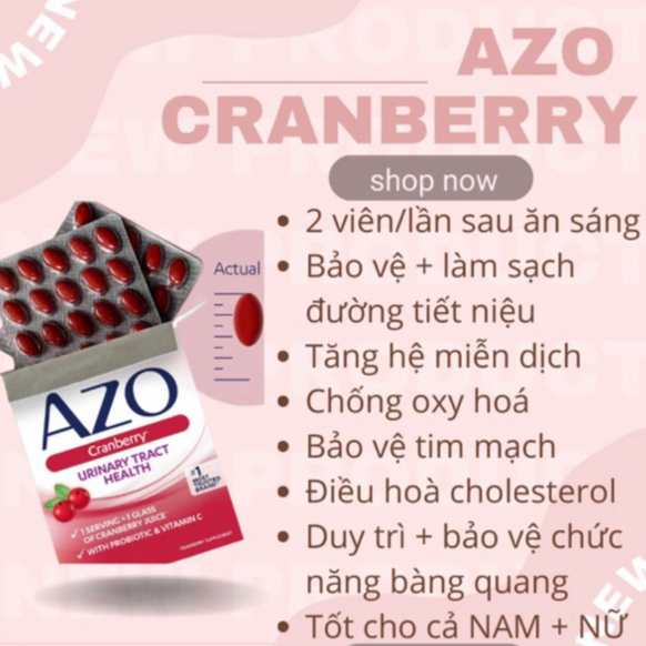 [CÓ CHE TÊN] AZO Cranberry hỗ trợ đường tiết niệu, khử mùi ,tạo vị ngọt tự nhiên, TRẮNG SÁNG DA