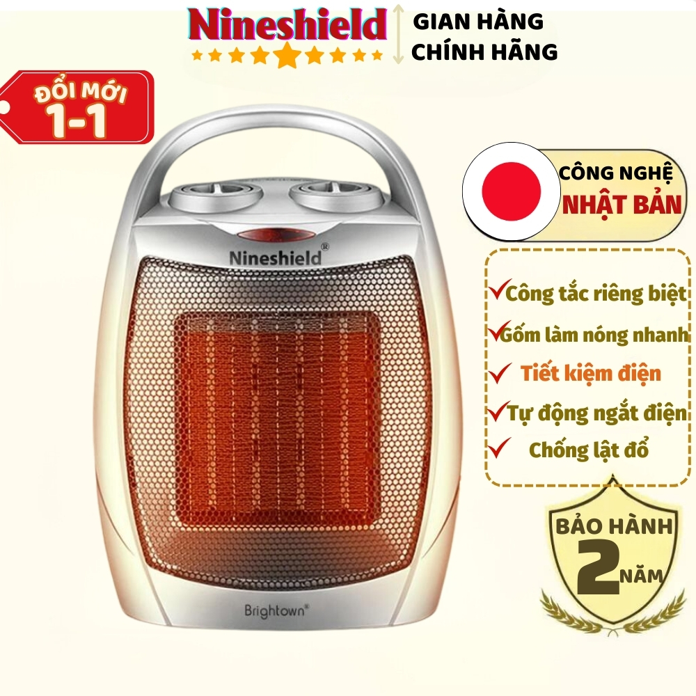 Máy sưởi gốm mini thông minh Nineshield Brightown hiện đại, tiết kiệm điện năng, máy sưởi đa năng làm ấm nhanh an toàn