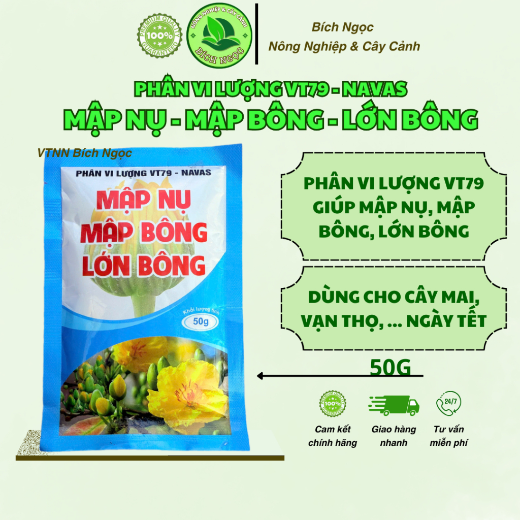 Phân Vi Lượng NPK VT79V - MẬP NỤ, MẬP BÔNG, LỚN BÔNG Cho Cây Mai, Bông Ngày Tết- Gói 50g - BN33