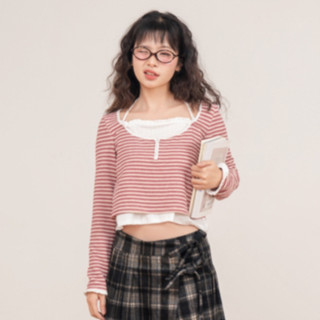 Dóra the label - Áo thun dài tay kẻ hồng dây cổ Cheshire top