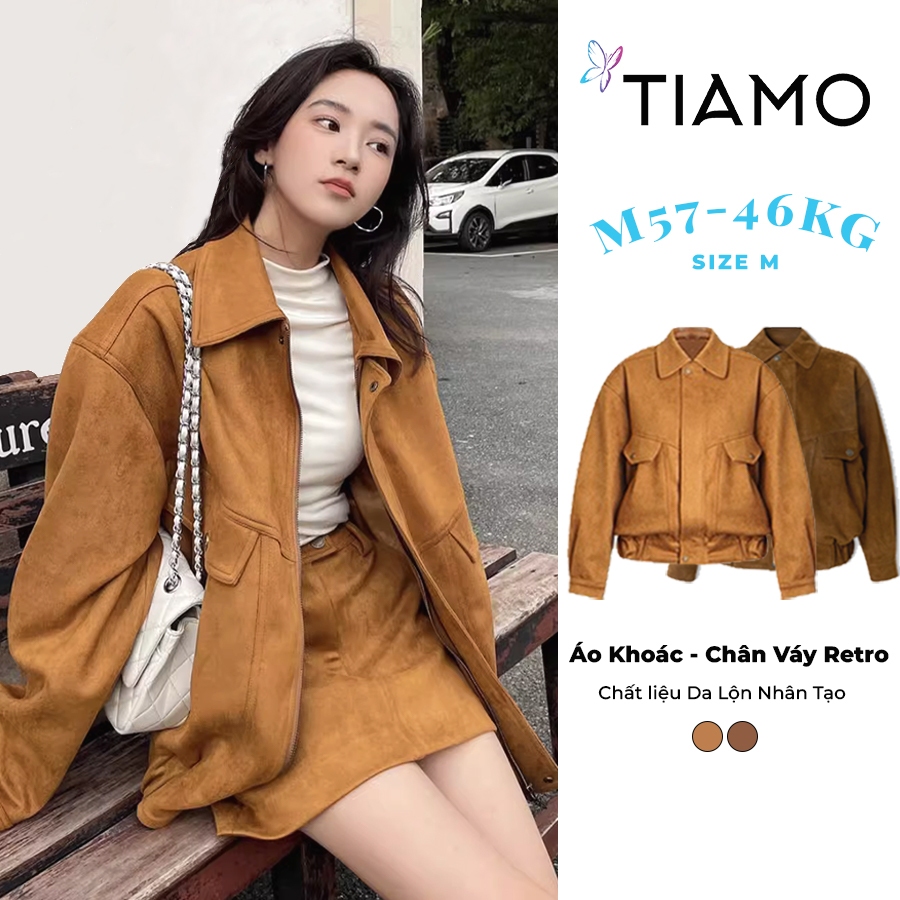 [Set Đồ] Set Áo Khoác Da Lộn Nữ TIAMO CLOSET, Áo Khoác Nữ Phong Cách Retro Diện Tết 2026 WT24F103