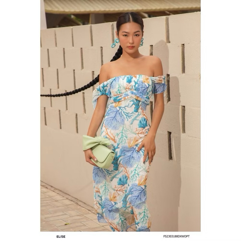 ELISE  - Đầm chiffon trắng HT san hô xếp ly ngực thiết kế Elise FS2303188DXWOPT