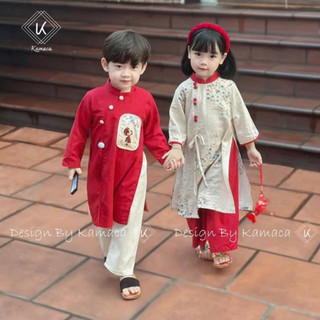  10- 30 KG Sét áo dài cặp cho bé trai bé gái hoạ tiết hoa nhí áo dài cách tân cho bé diện tết 