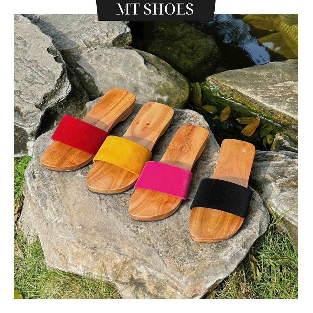 Dép guốc gỗ mộc cao 5 phân bản tuyết nhung mềm êm mặc cùng áo dài siêu xinh MT Shoes GM005