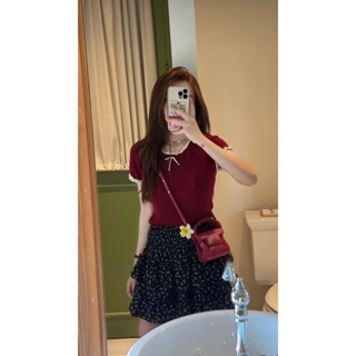 Áo cộc len dệt kim viền ren đính nơ hàng QC loại 1 mềm mịn SUMIISHOP mã QC95 Nữ Women