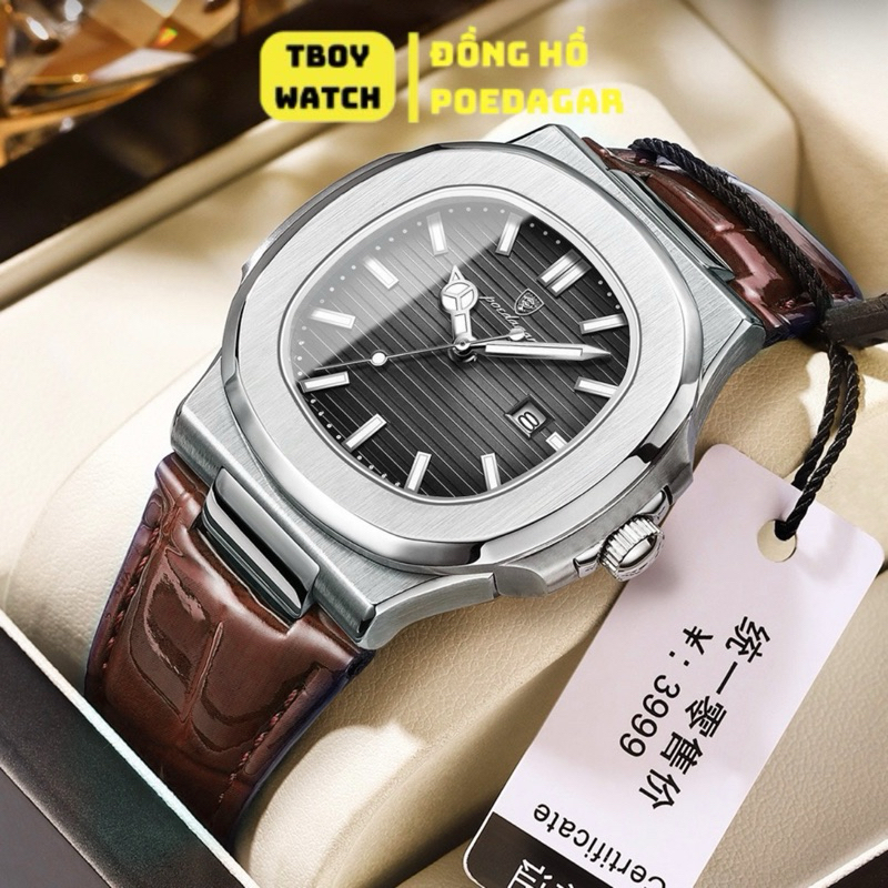 Đồng hồ chính hãng dây da POEDAGAR 613 nam giới cao cấp phong cách trẻ trung năng động kim dạ quang dây xanh huyền bí | BigBuy360 - bigbuy360.vn