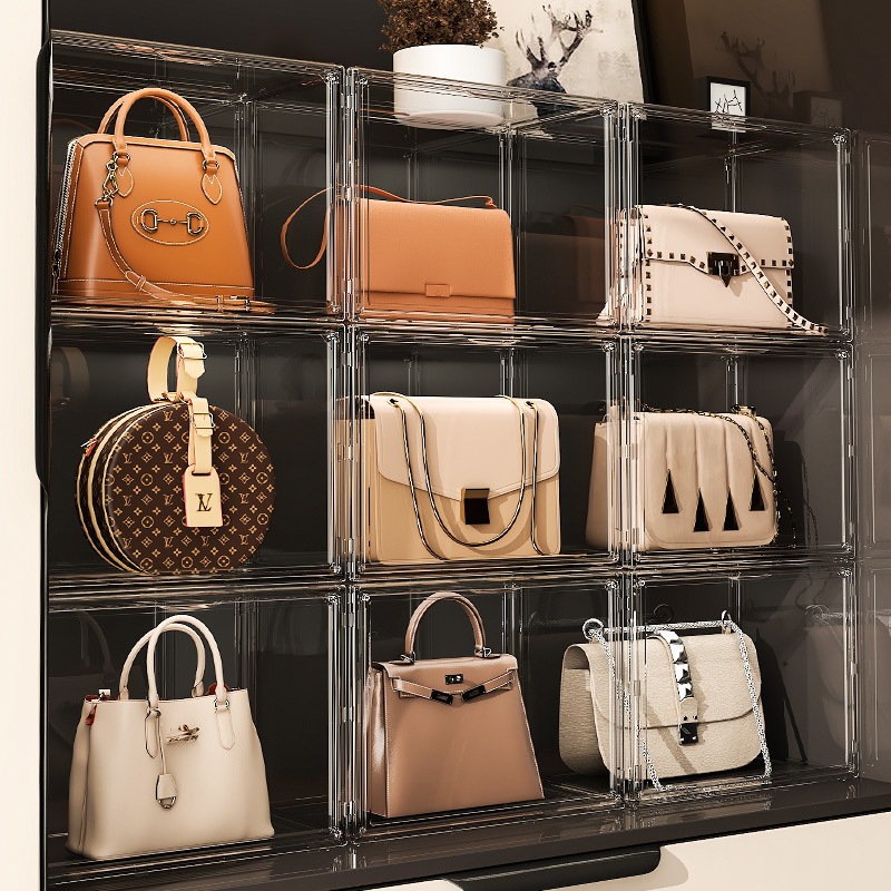 Tủ Đựng Túi Xách Trong Suốt, Hộp Trưng Bày Túi Ví Có Thể Xếp Chồng, Tủ Bảo Quản Túi Xách Cửa Mở Nam 