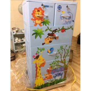  Tủ nhựa Việt Nhật Lucky 5 tầng 6 ngăn mẫu VƯỜN THÚ  60x48x123cm  tay nắm nổi   có Hoả tốc  