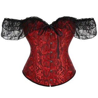 Corset Áo Corset trễ vai lụa satin tay bồng phối ren nữ tính hack eo hack dáng siêu đẹp