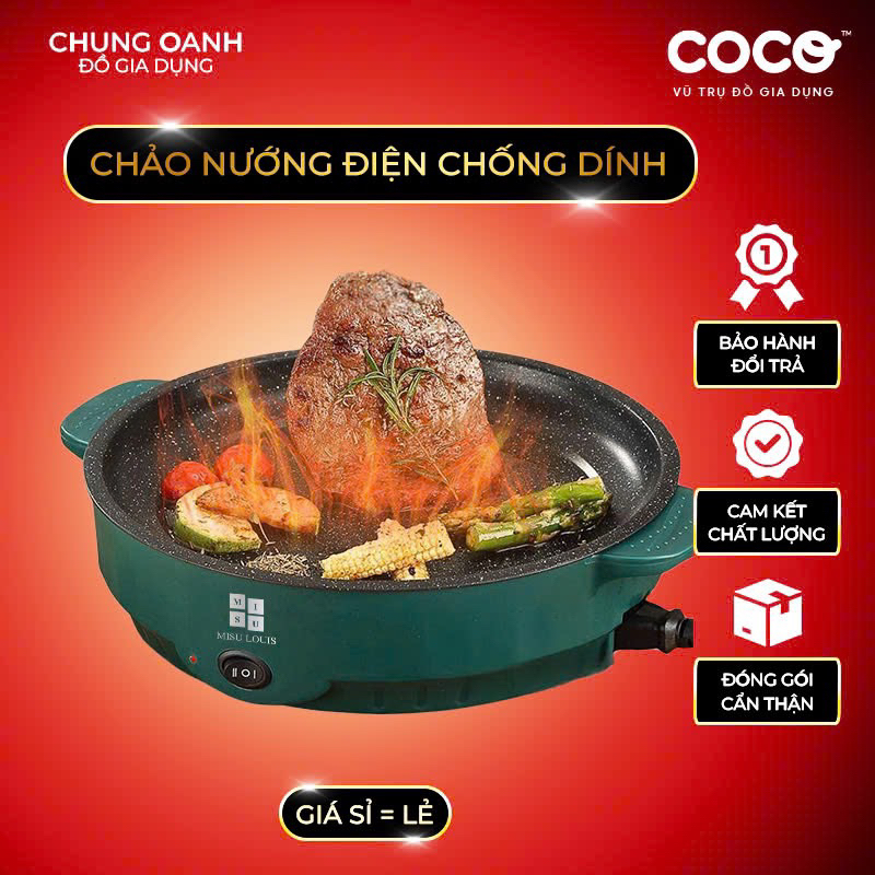 Chảo Nướng Điện Đa Năng 26cm Công Suất 600W  Bếp Nướng Điện Chống Dính Vân Đá Cao Cấp, Nướng Thịt BBQ Hàn Quốc