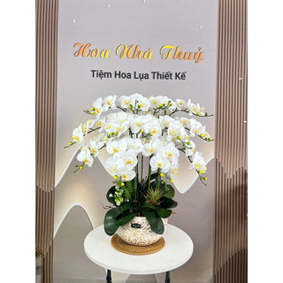 Mẫu 2024- Chậu khảm trai cắm hoa lan hồ điệp cao su cao cấp, chậu hoa cắm 1 hướng 13 cành hoa