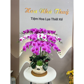 Mẫu 2024- Chậu khảm trai cắm hoa lan hồ điệp cao su cao cấp, chậu hoa cắm 1 hướng 13 cành hoa