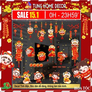 Decal tết 2025 tĩnh điện dán cửa kính THDT.25 Decal dán tường trang trí tết Ất Tỵ