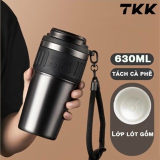 Cốc Giữ Nhiệt 600Ml Bình Giữ Nhiệ tcà phê Có Ống Hút Chính Hãng Lót Gốm Inox 316 Tráng Sứ TKK