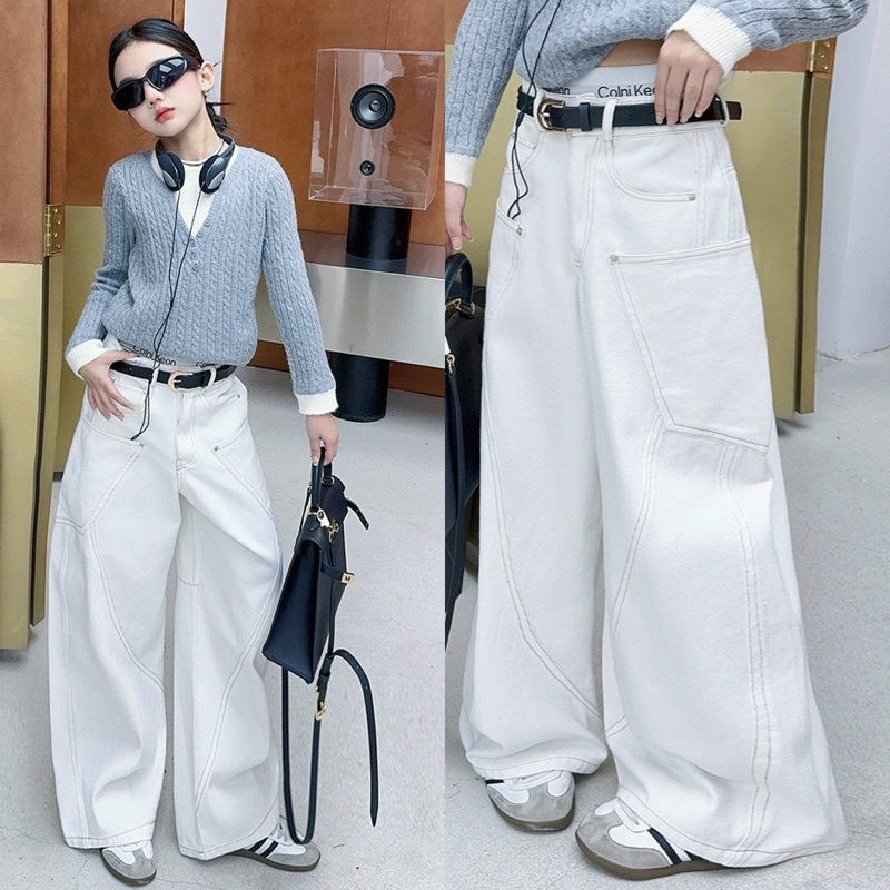 NANA CHAN - Quần jean trắng ống rộng cho bé QG758 SIZE ĐẠI 120 - 170, quần áo trẻ em thu đông