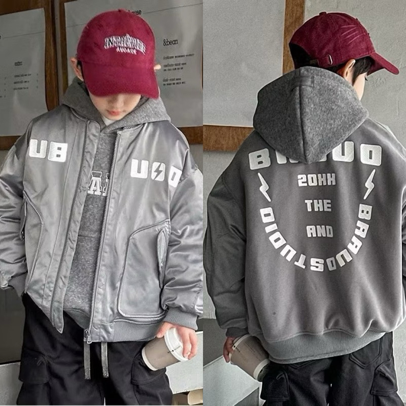 NANA CHAN - Áo khoác bomber bạc xám AB962 SIZE ĐẠI 120-170, quần áo trẻ em thời trang