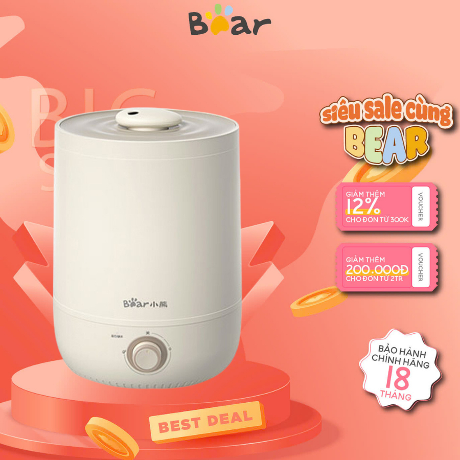 Máy Phun Sương Tạo Ẩm Bear JSQ-C45U1, Làm Mát Không Khí, Xông Tinh Dầu, Bộ Lọc Ion Bạc, BH 18 Tháng