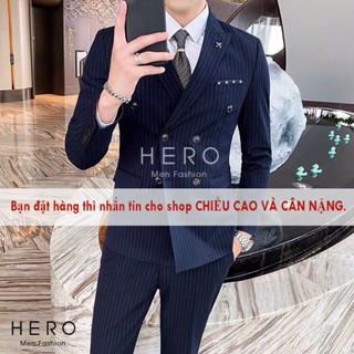 Bộ Vest Nam Hàn Quốc 6 Cúc Kẻ Sọc, Suit Nam 6 Cúc Chất Vải Sịn, Fom Ôm Đẹp, Quần Có Tăng Chỉnh Vòng Bụng.