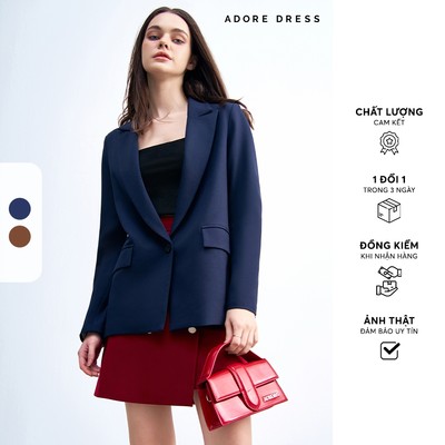 412BL1014 - Áo blazer tech navy/ nâu ánh rêu phối cửa tay  ADORE DRESS