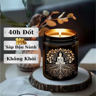 Nến Thơm Thiền Định THOUGHTY_GIFT Khắc Laser 100% Sáp Đậu Nành Không Khói. Nến Thơm Để Bàn Thờ 8Oz 40h Đốt.