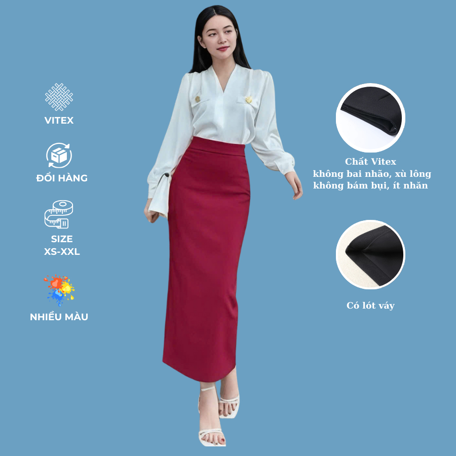 Chân Váy Bút Chì Dáng Dài  2 Lớp Có Túi Chéo 2 Bên, Mã CV103