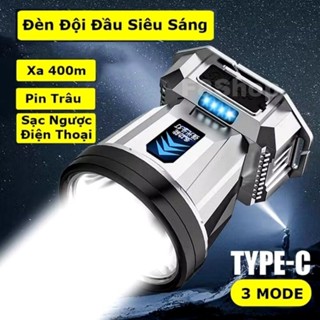 Đèn pin đội đầu siêu sáng kiêm sạc dự phòng đèn pha LAMP đèn Led pin lithium 18650 sạc USB type C
