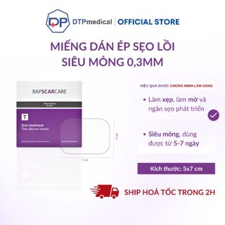 Miếng dán xóa sẹo Bapscarcare T Silicone siêu mỏng 0,3mm ngăn ngừa sẹo lồi, sẹo phì đại độ bám dính tốt và trong suốt