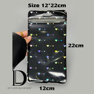   50cái  Túi Zip đen Tim có lỗ treo Đựng Trang Sức đựng nail Túi hologram 1 mặt trái tim 1 mặt trong Duy Linh Shop... 