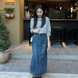 Chân Váy Bò Xẻ Tà, Chân Váy Jeans Xẻ Tà Sau Dáng Dài Chữ A Màu Xạnh Đậm Thanh Lịch KT76