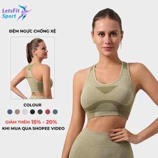 Áo Thể Thao Nữ Áo Bra Tập Gym Yoga Tay Ngắn LETSFIT SPORT L03AB Chống Xệ Có Mút Ngực Mát Mẻ Mùa Hè