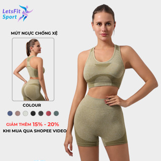 Bộ Tập Gym Yoga Nữ Quần Đùi Chun Mông LETSFIT SPORT L03SQS Set Tập Gym Nữ Ngắn Cạp Cao Mùa Hè