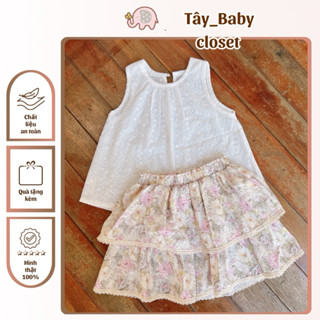 Set áo thô coton hoa nhí, quần giả chân váy 2 tầng hoa nhí vintage Tây babycloset
