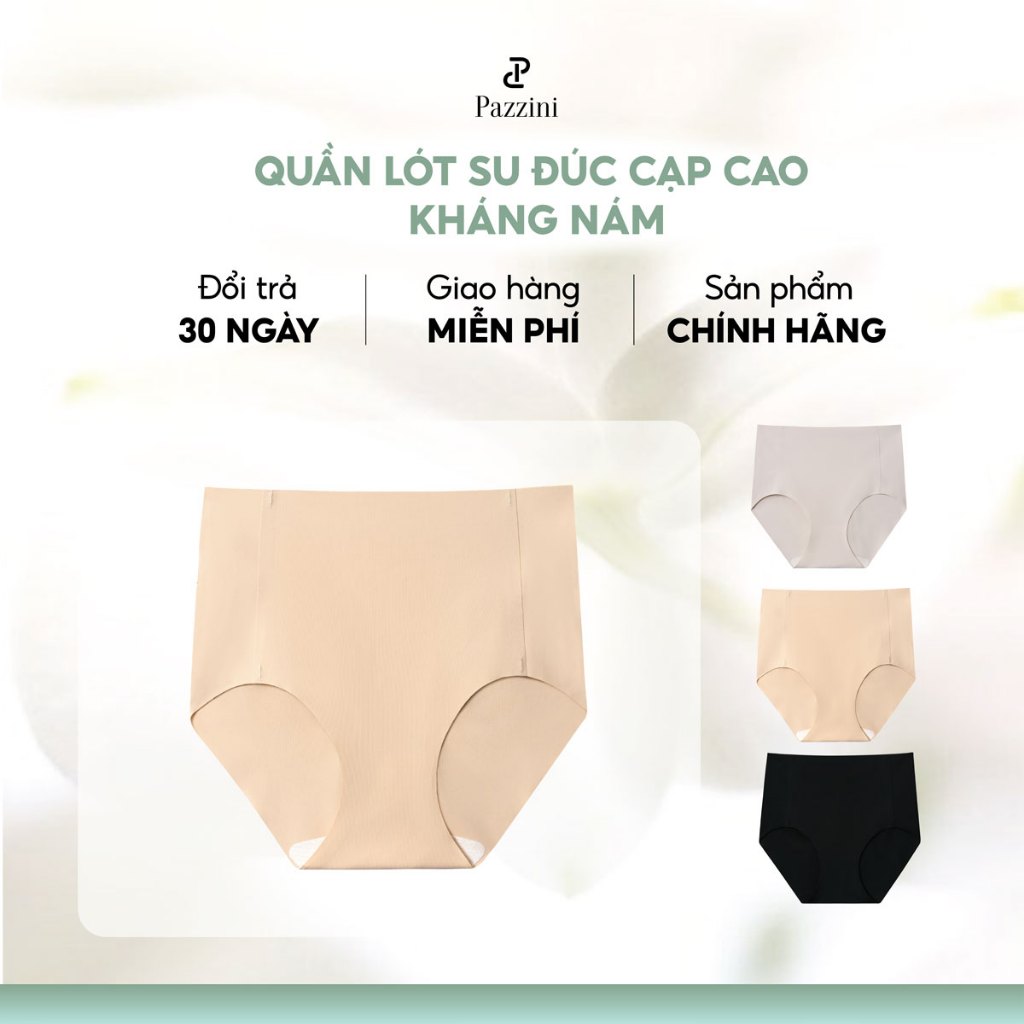 Combo 3 quần lót nữ su đúc không đường viên Pazzini kháng nấm, cạp cao co giãn 4 chiều thoải mái - W