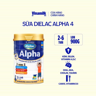 Hộp Sữa bột Vinamilk Dielac Alpha 4 - Hộp thiếc 900g (cho trẻ từ 2- 6 tuổi)