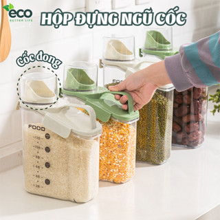 Hộp đựng bảo quản ngũ cốc các loại hạt có nắp kín chống ẩm, Bình đựng ngũ cốc kèm cốc đong tiện lợi