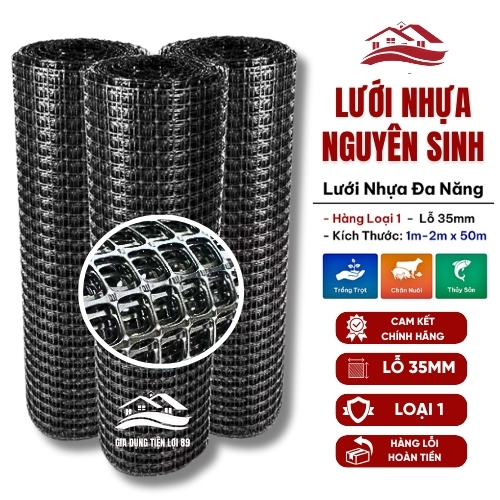 Lưới Nhựa Dẻo Rào Vườn Lỗ 35mm [Loại 1] (Cao 1M -> 2M x Dài 50M) Lưới Nguyên Sinh Rào Chuồng Trại, S