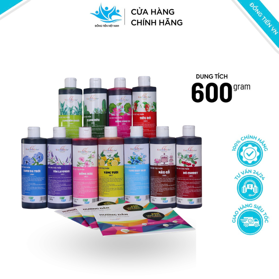 Màu Thực Phẩm UNICORN chai 600gr - Màu nước thực phẩm - Màu siro pha kem
