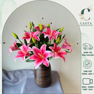 Hoa Ly Giả - Combo 3 Cành Hoa Ly Nhập Khẩu, TẶNG BÌNH GỐM Bát Tràng, Hoa Ly Cao 50cm Trang Trí Tết