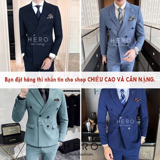 Bộ Vest Nam Hàn Quốc 6 Cúc Màu Xanh Chất vải sịn Fom Dáng Đẹp Bộ Suit Nam 6 Cúc 