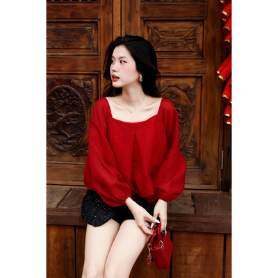 YUCHERRY | Áo kiểu nữ tay phồng thiết kế cột dây phía sau KIMMIE TIE TOP YA506