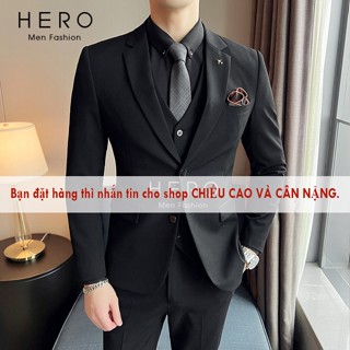 Bộ Vest Nam Hàn Quốc 2 cúc màu đen, Bộ suit nam cao cấp 2 khuy