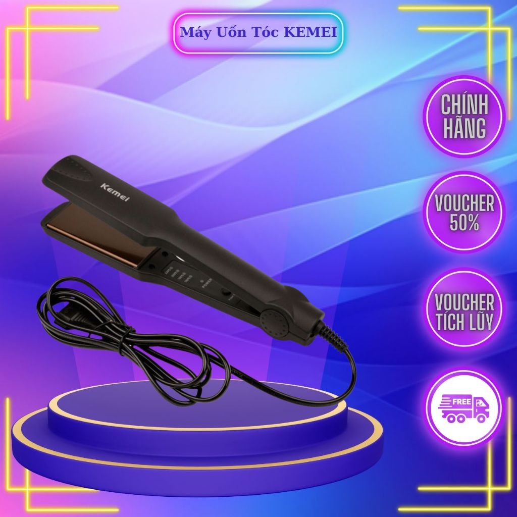 Máy Duỗi Tóc, Kẹp Ép Tóc Mini Kemei 329 Chính Hãng, Nóng Nhanh, 4 Chế Độ Chỉnh Nhiệt, Duỗi Thẳng Tiện Lợi Tại Nhà New